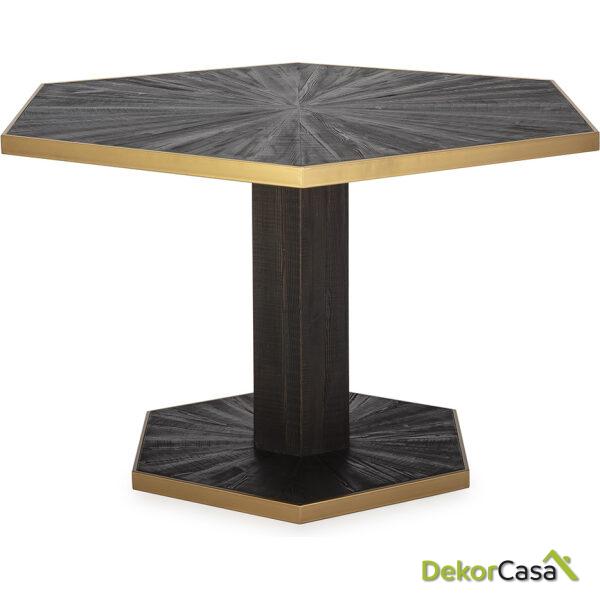 Mesa Comedor 135X117X78 Madera De Pino Reciclado/Metal Gris Ceniza/Dorado