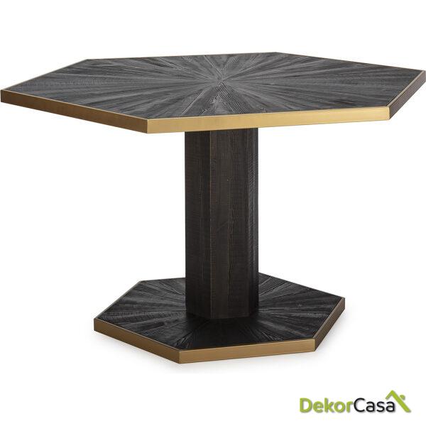 Mesa Comedor 135X117X78 Madera De Pino Reciclado/Metal Gris Ceniza/Dorado