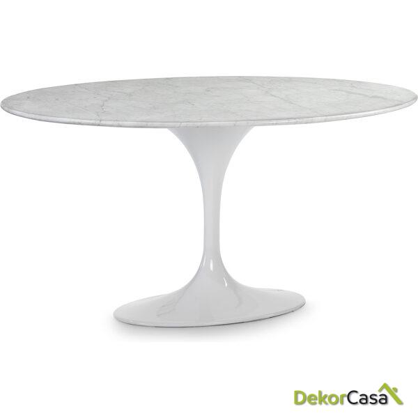 Mesa Comedor 150X120X73 Mármol Blanco/Aluminio Blanco