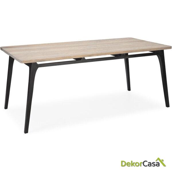 Mesa Comedor 150X80X76 Madera De Cedro Negro/Natural Con Pátina Gris