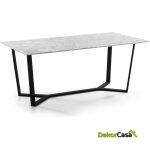 Mesa Comedor 180X90X75 Metal Negro/Mármol Blanco Cantos Mordidos