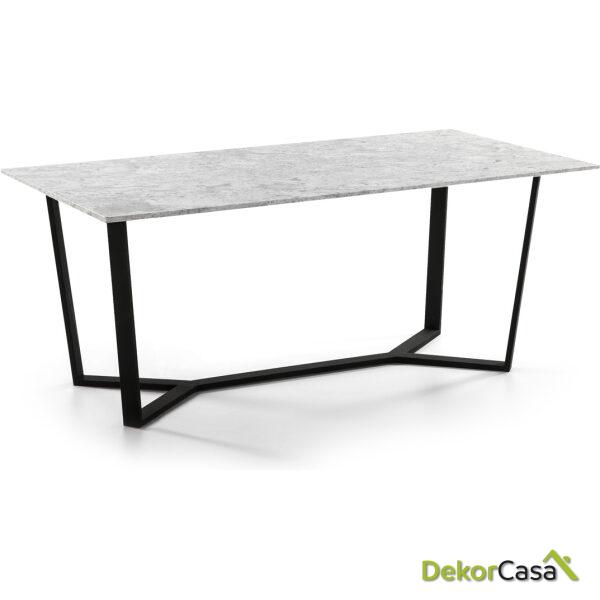 Mesa Comedor 180X90X75 Metal Negro/Mármol Blanco Cantos Mordidos