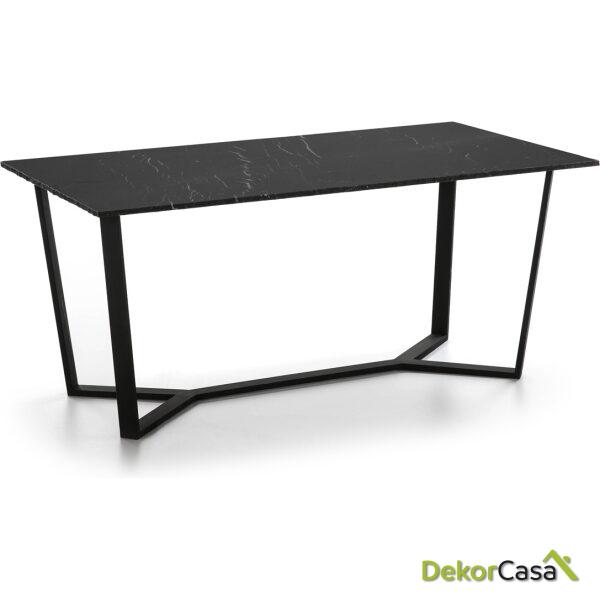 Mesa Comedor 180X90X75 Metal Negro/Mármol Negro Cantos Mordidos