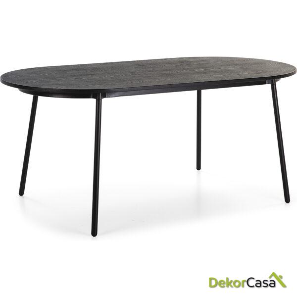 Mesa Comedor 180X90X76 Madera De Fresno/Metal Negro