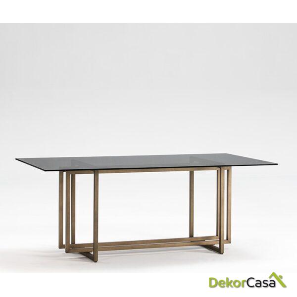 Mesa Comedor 190X100X75 Cristal Ahumado/Metal Dorado