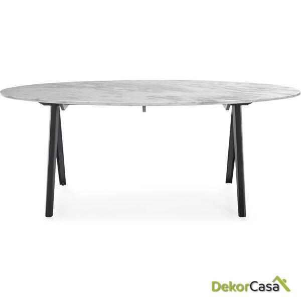 Mesa Comedor 200X100X75 Mármol Blanco/Metal Negro