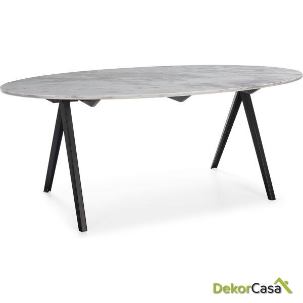 Mesa Comedor 200X100X75 Mármol Blanco/Metal Negro