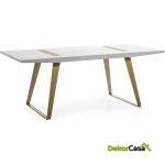 Mesa Comedor 200X90X76 Madera Blanco/Metal Dorado