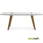 Mesa Comedor 200X90X76 Madera Blanco/Metal Dorado