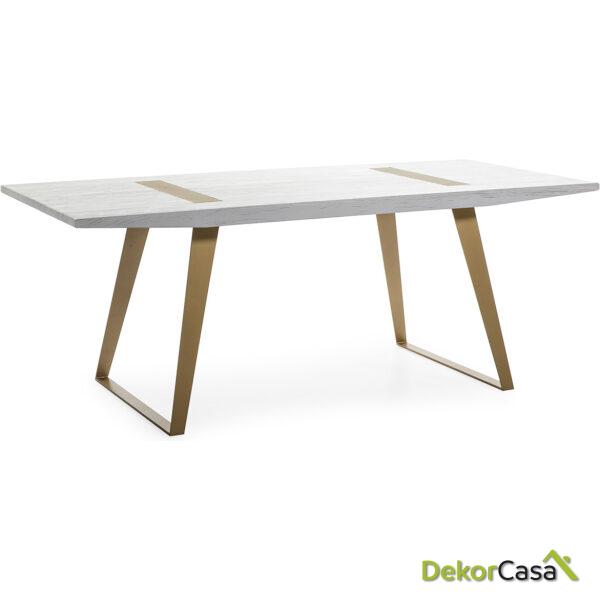 Mesa Comedor 200X90X76 Madera Blanco/Metal Dorado