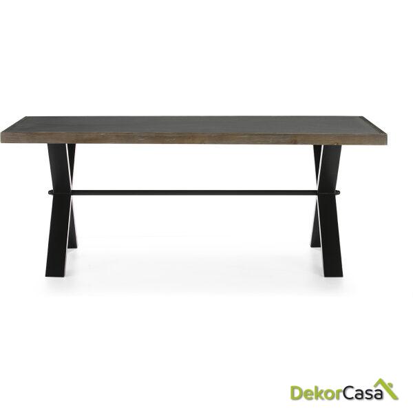 Mesa Comedor 200X90X78 Cemento/Madera Natural/Metal Negro