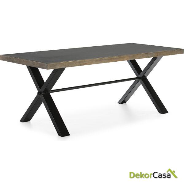 Mesa Comedor 200X90X78 Cemento/Madera Natural/Metal Negro