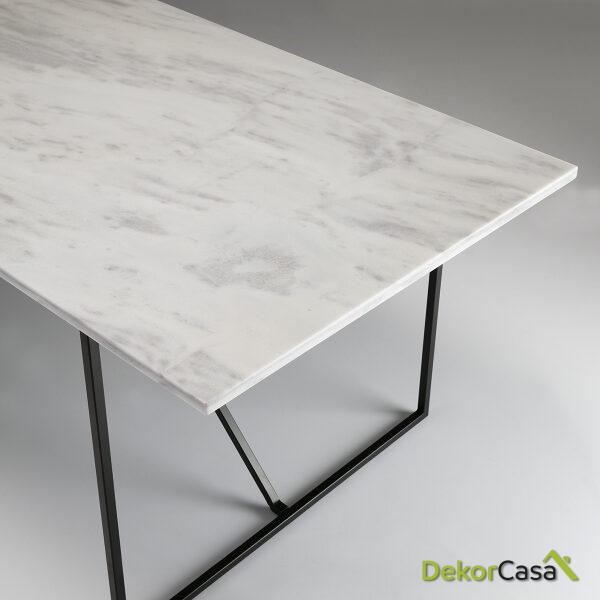 Mesa Comedor 210X90X75 Mármol Blanco/Metal Negro