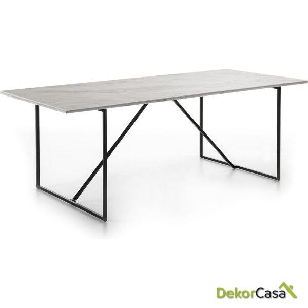 Mesa Comedor 210X90X75 Mármol Blanco/Metal Negro