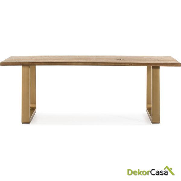 Mesa Comedor 220X95X77 Madera Natural/Metal Dorado