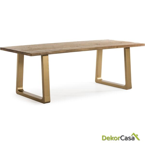 Mesa Comedor 220X95X77 Madera Natural/Metal Dorado