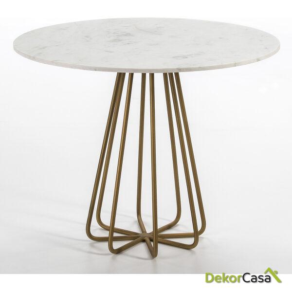 Mesa Comedor 95X75 Metal Dorado/Mármol Blanco