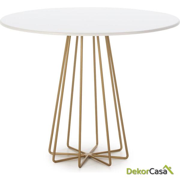 Mesa Comedor 95X95X75 Metal Dorado/Dm Blanco