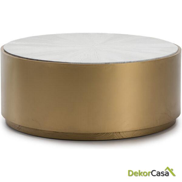 Mesa De Centro 100X100X41 Madera Blanco/Metal Dorado