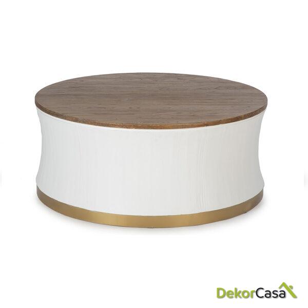 Mesa De Centro 100X100X42 Madera Natural/Blanco/Metal Dorado