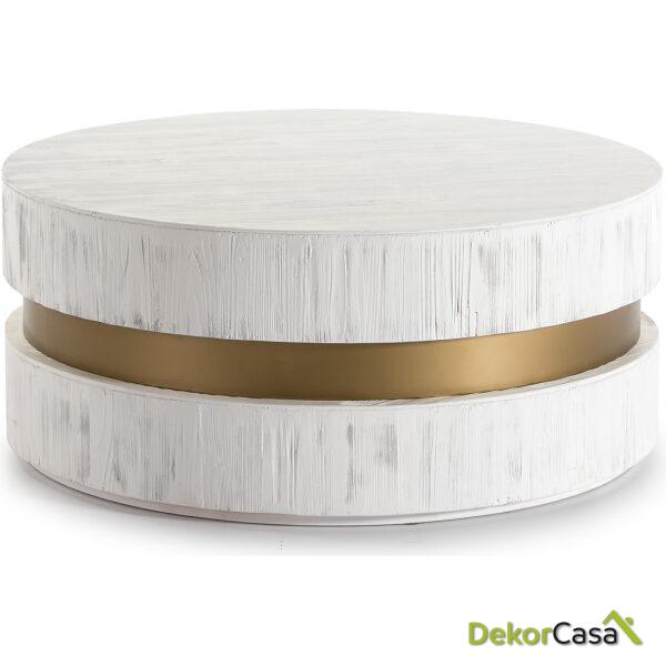 Mesa De Centro 100X100X43 Madera Blanco/Metal Dorado