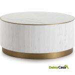 Mesa De Centro 100X100X45 Madera Blanco/Metal Dorado