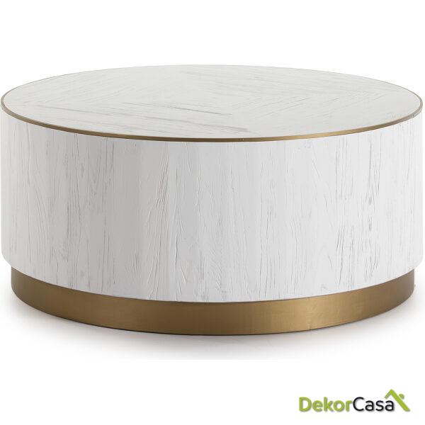 Mesa De Centro 100X100X45 Madera Blanco/Metal Dorado