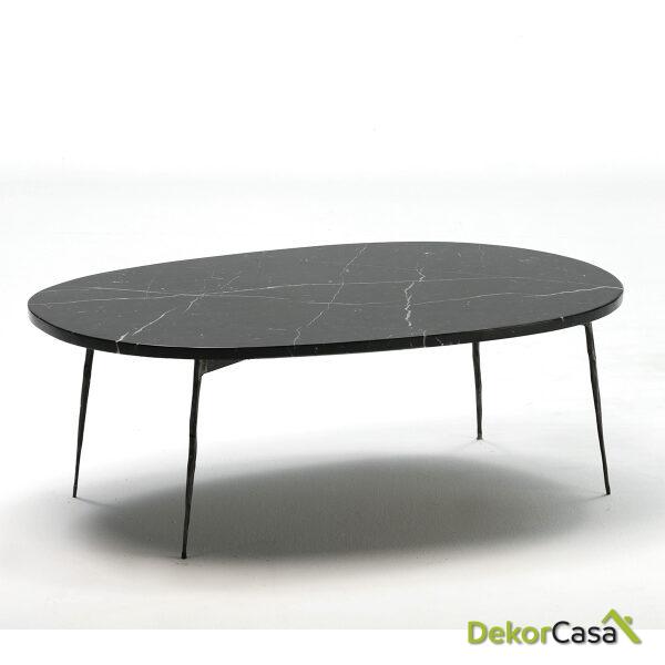 Mesa De Centro 100X70X35 Metal/Mármol Negro Mate