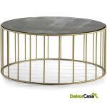 Mesa De Centro 101X101X45 Espejo Envejecido/Metal Dorado