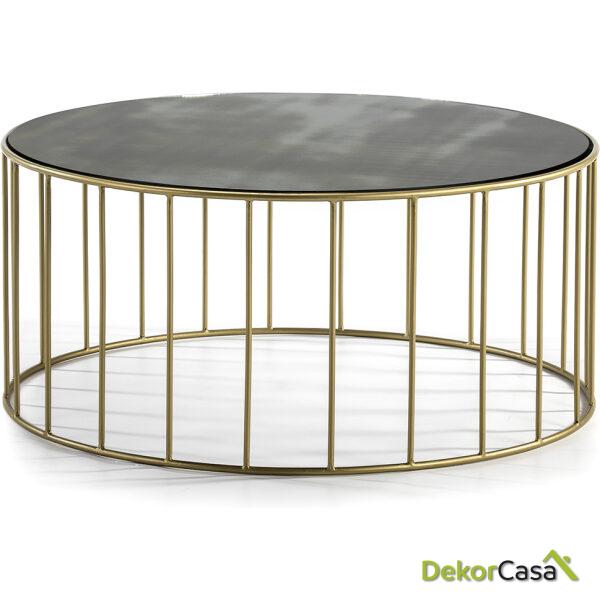 Mesa De Centro 101X101X45 Espejo Envejecido/Metal Dorado