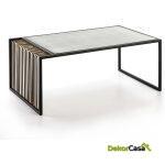 Mesa De Centro 104X61X43 Espejo Envejecido/Metal Dorado/Negro