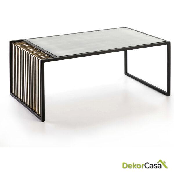 Mesa De Centro 104X61X43 Espejo Envejecido/Metal Dorado/Negro