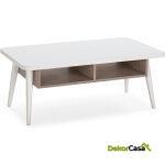 Mesa De Centro 106X60X43 Madera Blanco/Natural Con Pátina Gris