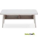 Mesa De Centro 106X60X43 Madera Blanco/Natural Con Pátina Gris