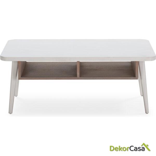 Mesa De Centro 106X60X43 Madera Blanco/Natural Con Pátina Gris
