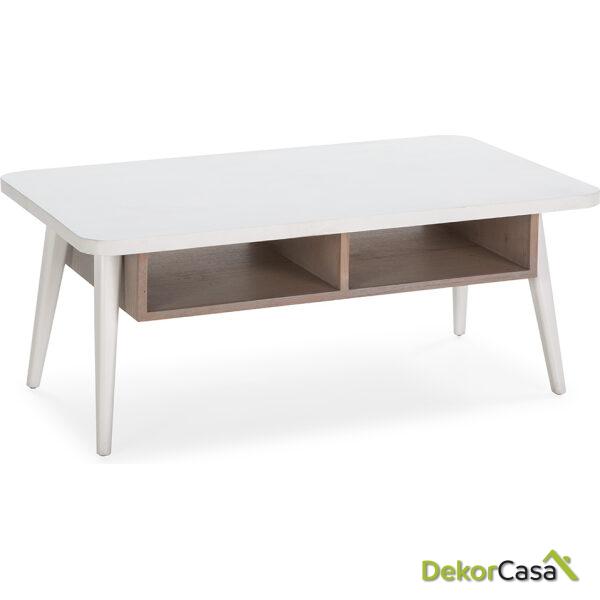 Mesa De Centro 106X60X43 Madera Blanco/Natural Con Pátina Gris