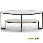 Mesa De Centro 107X62X44 Cristal/Mármol Blanco/Metal Marrón Oscuro