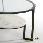 Mesa De Centro 107X62X44 Cristal/Mármol Blanco/Metal Marrón Oscuro