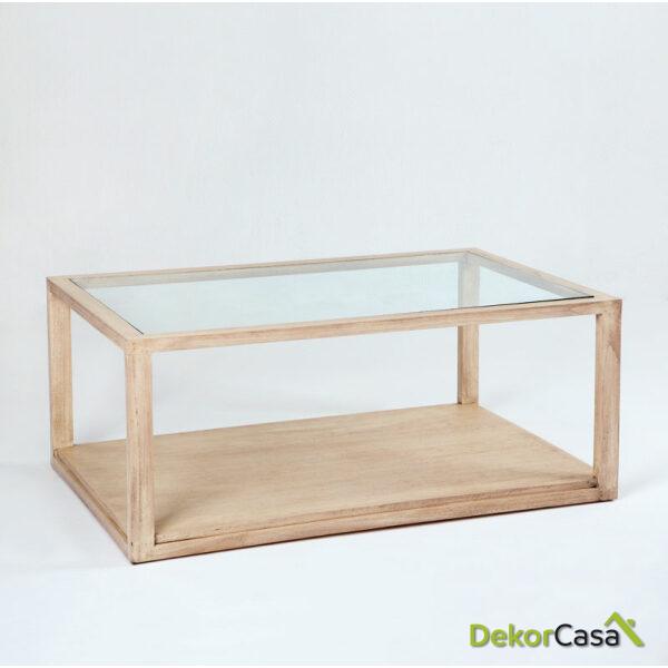 Mesa De Centro 110X70X45 Cristal/Madera Blanco Velado