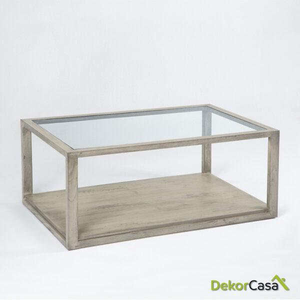 Mesa De Centro 110X70X45 Cristal/Madera Gris Velado