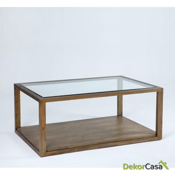 Mesa De Centro 110X70X45 Cristal/Madera Natural Velado