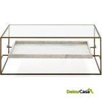 Mesa De Centro 111X76X45 Cristal/Mármol Blanco/Metal Dorado