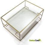 Mesa De Centro 111X76X45 Cristal/Mármol Blanco/Metal Dorado