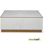 Mesa De Centro 120X100X45 Madera Blanco/Metal Dorado