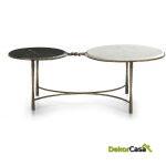 Mesa De Centro 120X62X40 Mármol Blanco/Negro/Hierro Forjado Dorado