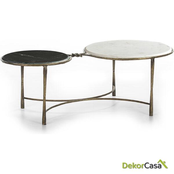 Mesa De Centro 120X62X40 Mármol Blanco/Negro/Hierro Forjado Dorado