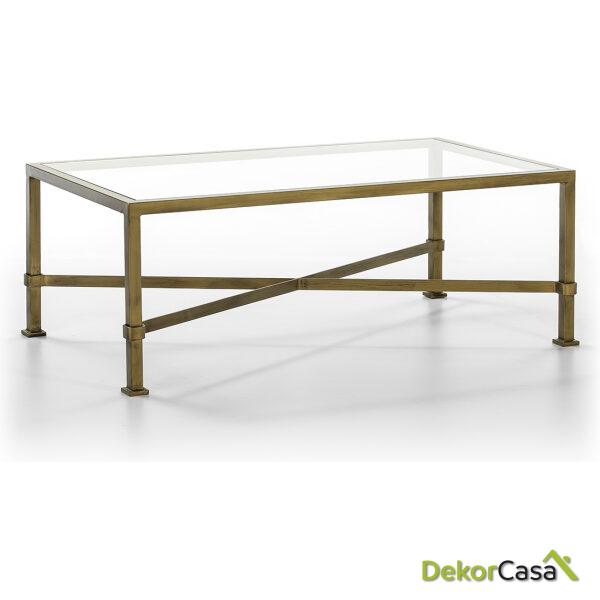 Mesa De Centro 120X70X45 Cristal/Metal Dorado Antique