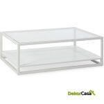 Mesa De Centro 120X90X40 Cristal/Madera De Cedro Transparente/Blanco