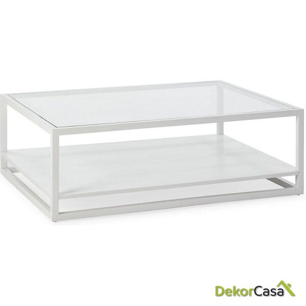 Mesa De Centro 120X90X40 Cristal/Madera De Cedro Transparente/Blanco