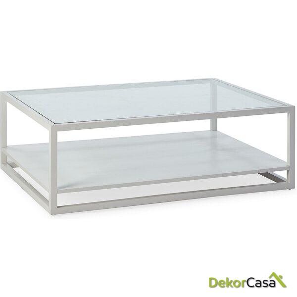 Mesa De Centro 120X90X40 Cristal/Madera De Cedro Transparente/Gris Velado